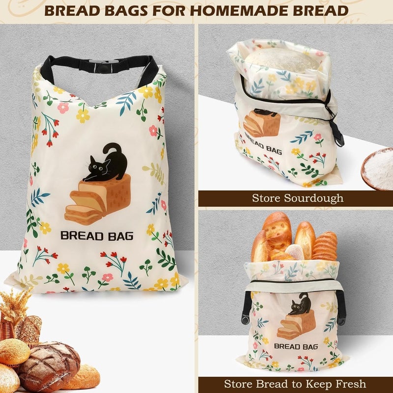 Revahope 2 Pack Reusable Bread Bags for Homemade Bread, 17"×13" Sourdough Bread Storage Bags with Bowl Cover - Keep Loaf Fresh and Easy to Wash(Black Cat) - Image 2
